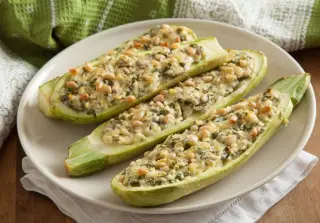 Кабачки, фаршированные творогом и зеленью