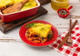Картофельная запеканка с шашлыком