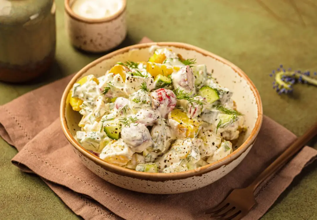Картофельный салат с огурцами и зеленью
