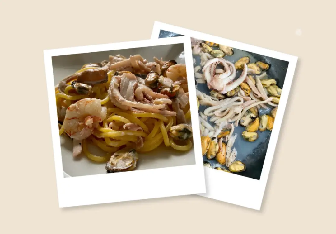 Паста с коктейлем из морепродуктов в сливочном соусе