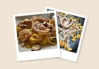 Паста с коктейлем из морепродуктов в сливочном соусе