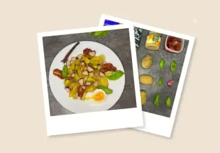 Тёплый салат с кальмарами и картофелем