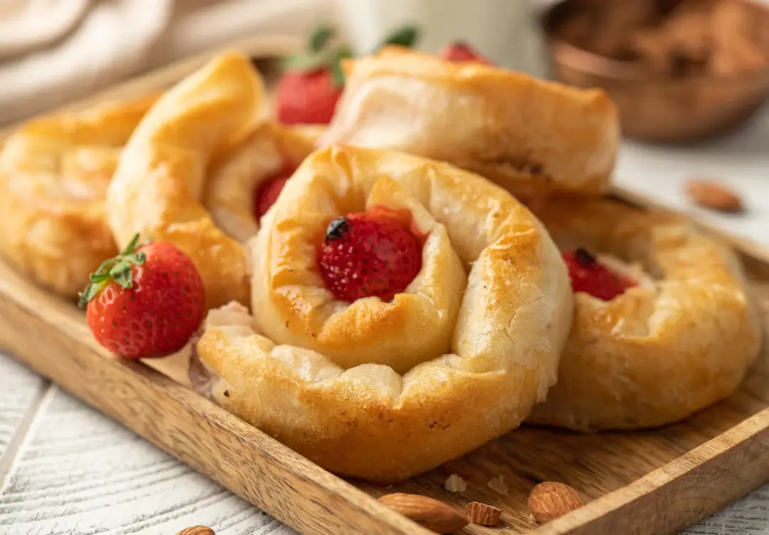 Улитки из теста фило с творогом и клубникой