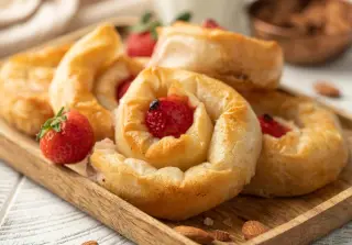Улитки из теста фило с творогом и клубникой