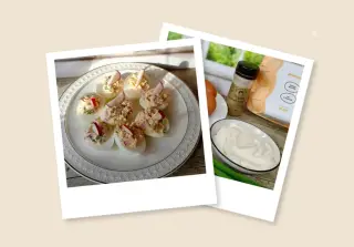 Яйца, фаршированные редисом и зелёным луком